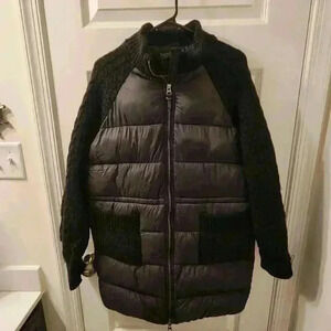 Rachel Zoe Full Zip Puffer Jacket Woven Sleeves And Accents Black Small SW